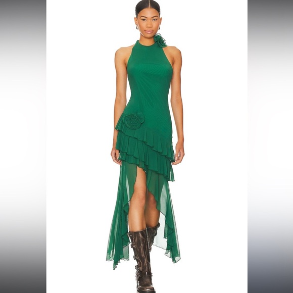 MAJORELLE Val Gown in Green Sz XS Pristine Asymmetrical Halter Wistful Fairy - Picture 1 of 8